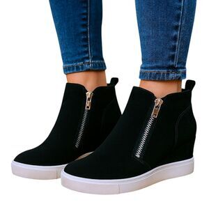 Steve Madden Double Zipper Ankle Boots Sneakers Size 8 Black Suede Leather Shoes